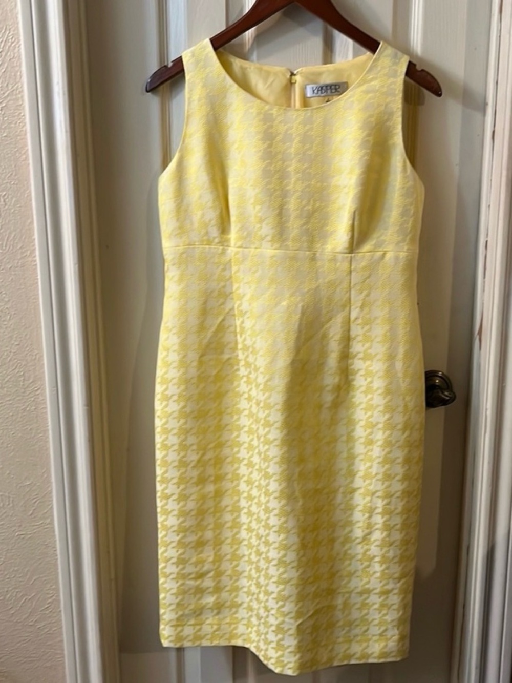 Ladies 18w Kasper Yellow Lined Houndstooth Dress New With Tags  Summer Zips